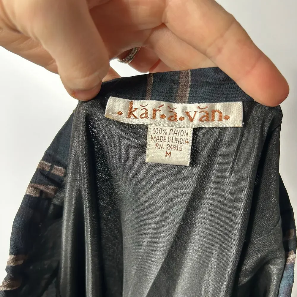 Vintage Karavan Y2K Midi Skirt‎ Women's Medium Forest Fairy Chiffon Mesh Navy